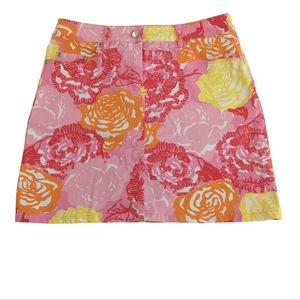 Lilly Pulitzer denim skirt, big flowers floral design, size 4